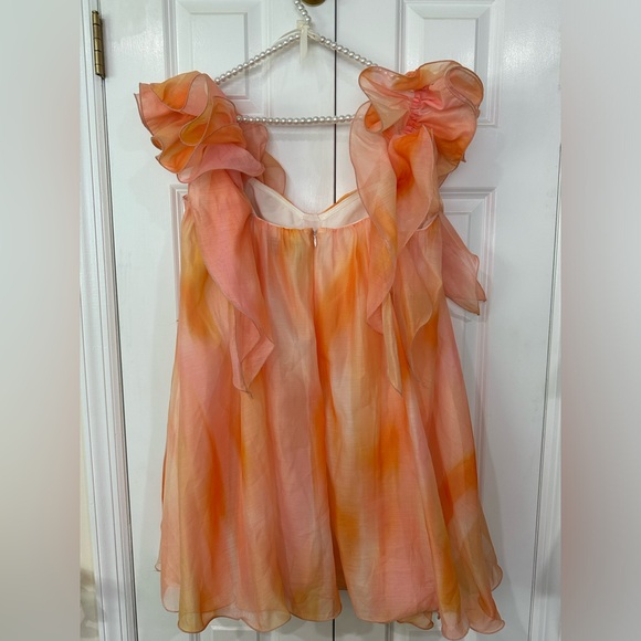 ASOS Luxe ruffle shoulder cupped babydoll mini dress in multi - size 12 - Picture 4 of 4